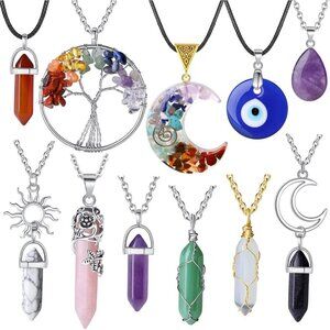 11 Pcs Crystal Necklaces Set for Women Healing Spiritual Boho Gift